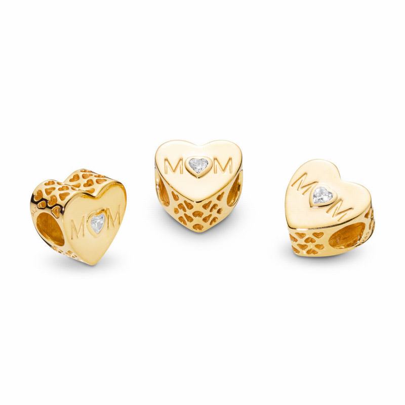 Pandora Shine™ Mother Heart Charm - 18ct Gold Plated/Cubic Zirconia - Canada | ZJ5485OI